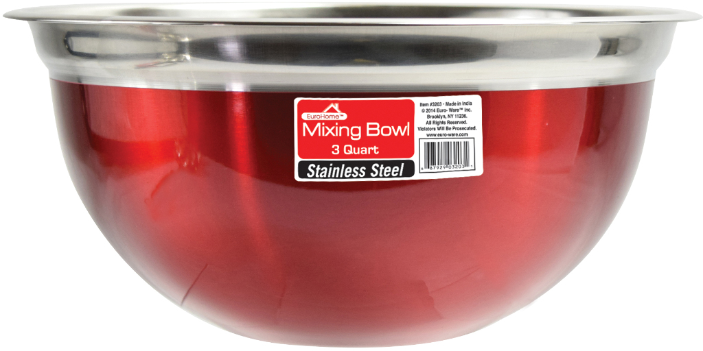 Wholesale Red Stainless Steel Mixing Bowl - 3 Qt.(12x$4.64)