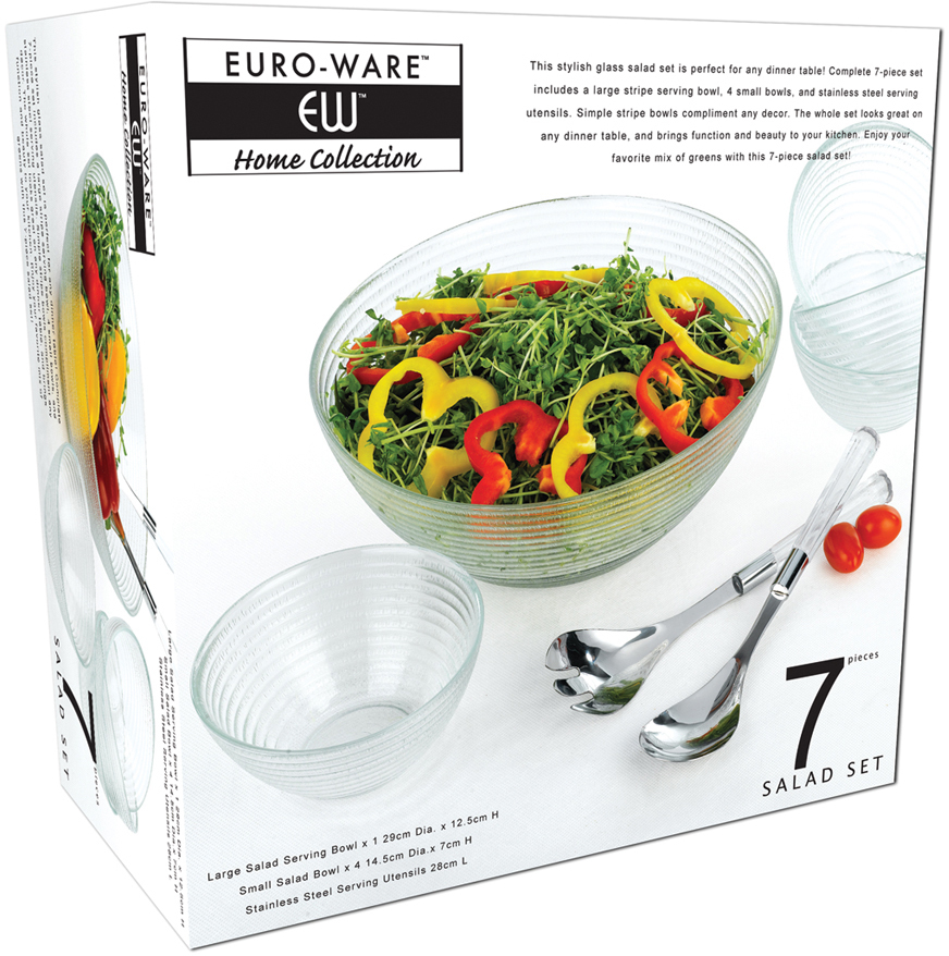 Wholesale 7 Piece Glass Salad Set W / Serving Utensils(60x$21.47)