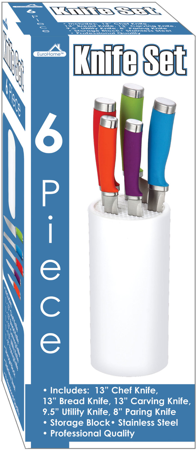 Wholesale Multi-Colored 6 Piece Knife Set With Storage Block(6x$21.48)