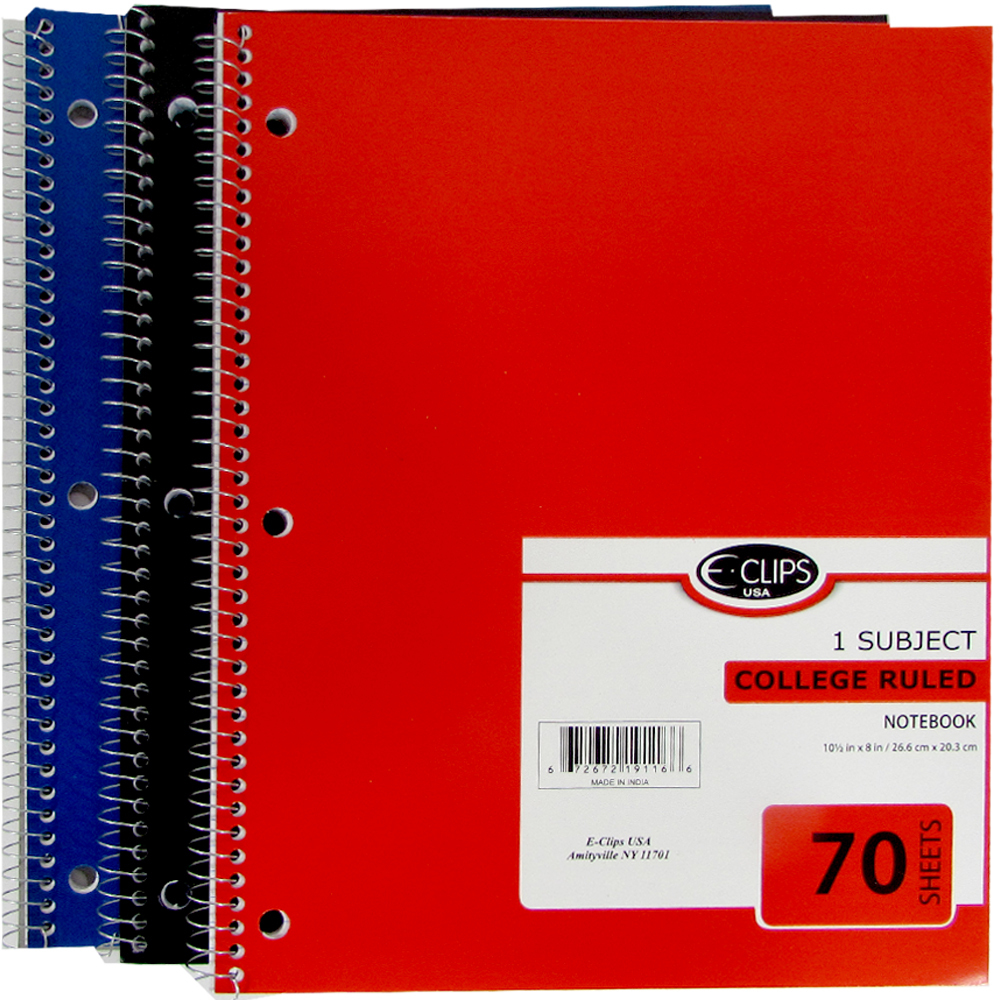 Wholesale EClips College Ruled 1 Subject Spiral Notebook