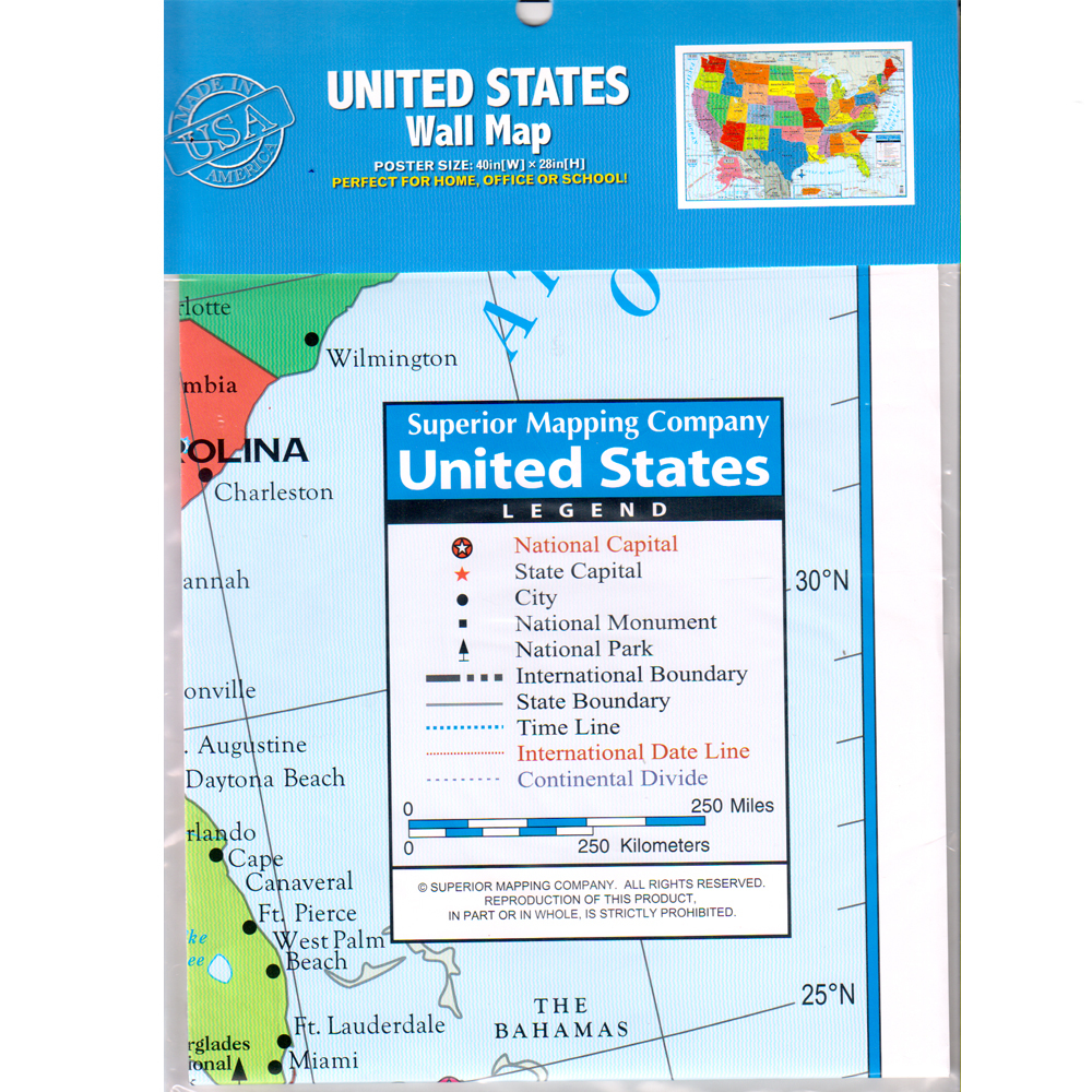 Wholesale United States Wall Map 40" x 24"(24x$1.20)