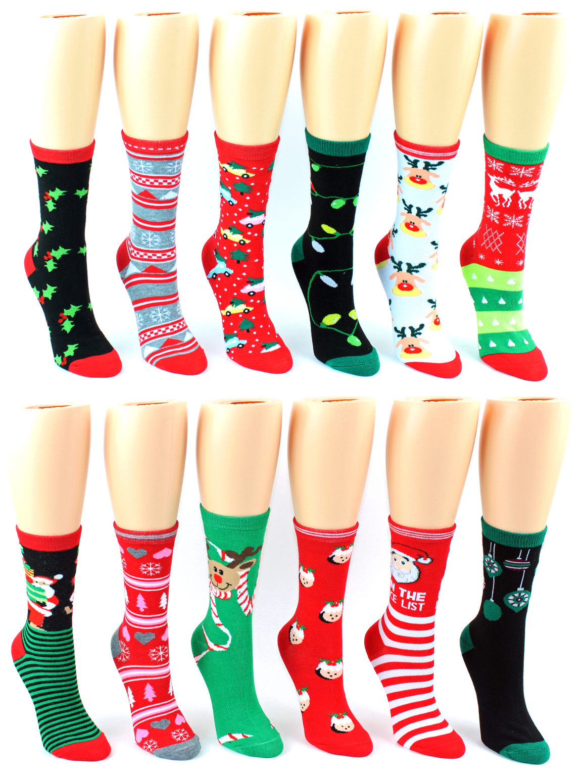Bulk Women's Christmas Crew Socks - Size 9-11, Wholesale Holiday Socks