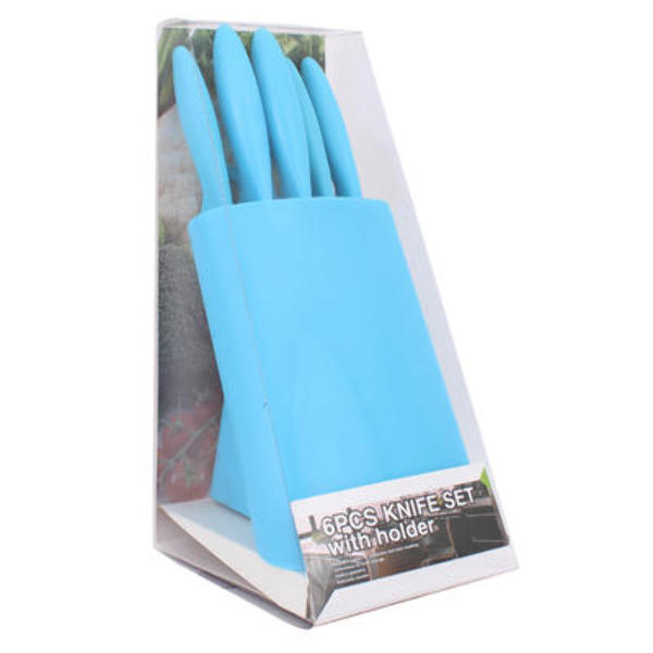 Wholesale Stainless Steel 6-Piece Knife Set With Blue Block(6x$13.38)