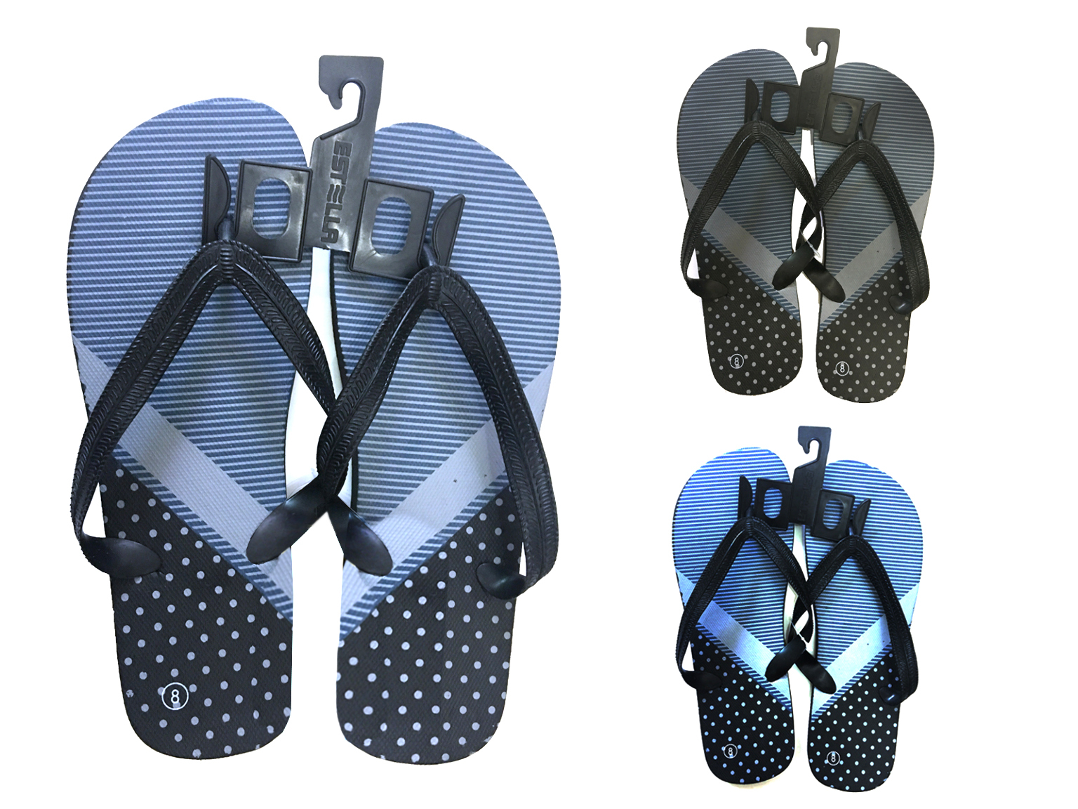 Wholesale Men's Stripe/Dots Rubber Flip Flops - Size 8-13