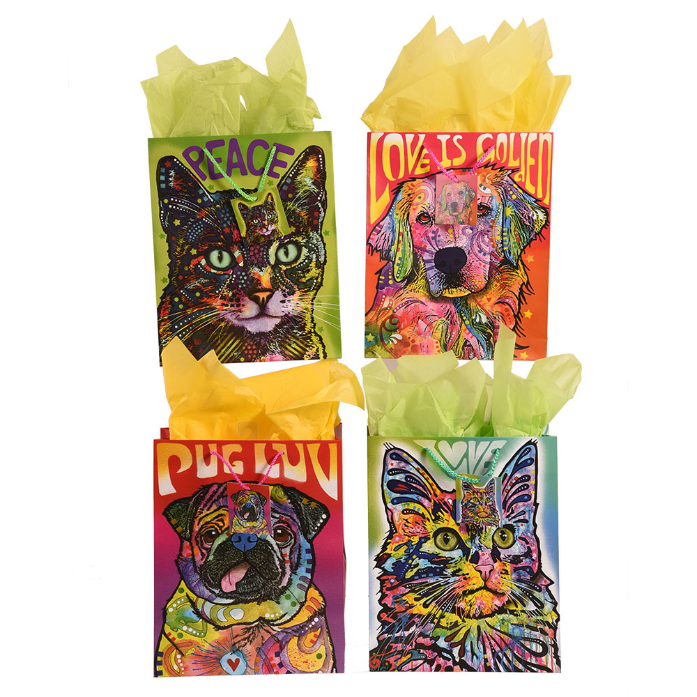 Large Modern Art Tie Dye Cats and Dogs Love Gift Bags(120x$1.18)