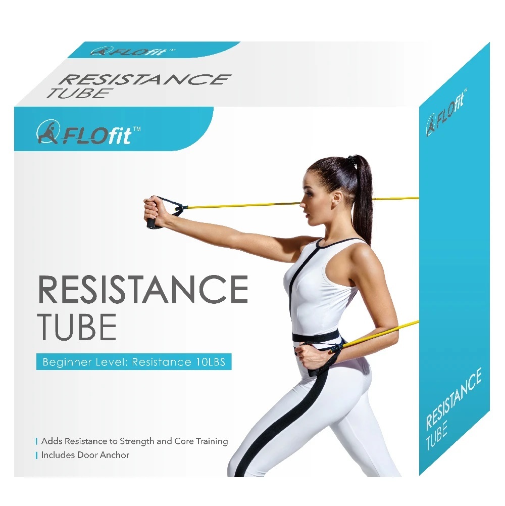 Flofit beginner level resistance exercise bands with handles and door