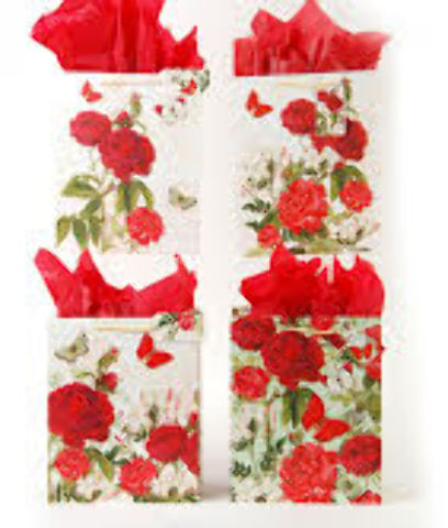 Wholesale Horizontal Vintage Rose Red Gift Bags(108x$1.44)
