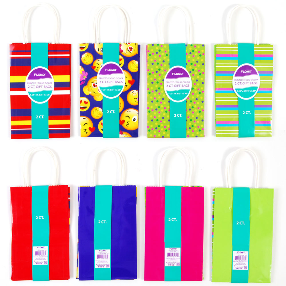 2 Pack Set of Solid Color and Printed Narrow Medium Gift Bag(60x$1.55)