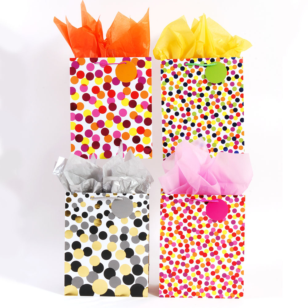 Large Assorted Color Confetti Party Gift Bag with Hot Stamping