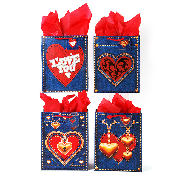 Wholesale Valentine's Day Denim Design Bottle Gift Bag(144x$0.98)