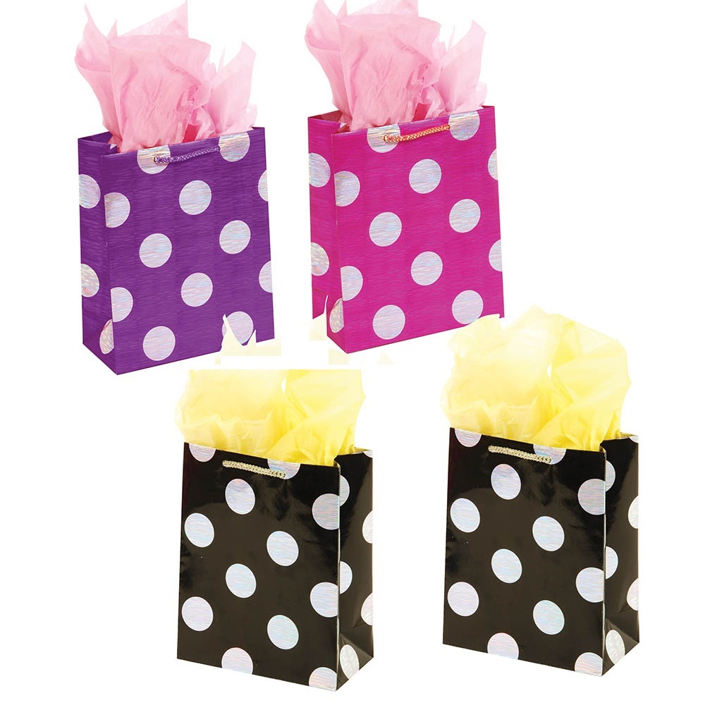 Large Polka Dots Printed On Hologram Brown Kraft Gift Bag(120x$1.39)