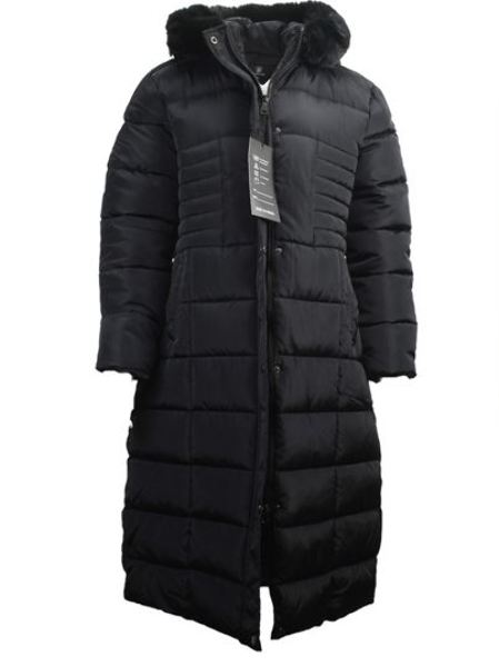 Wholesale Women's Winter Long Coats - S-2X, Black, Fur Trim Hood