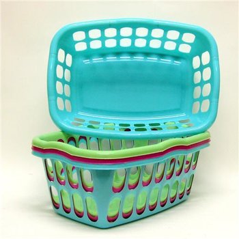 different colored laundry baskets