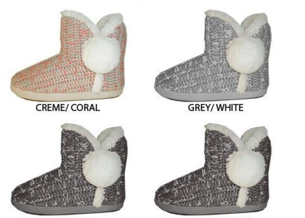 Wholesale Women's Knit Slipper Boots With Faux Fur Trim(24x$9.02)