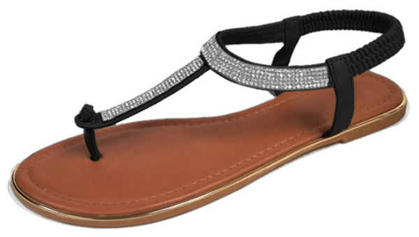Wholesale Women's T-Strap Elastic Back Sandal - Black (SKU 2336159 ...