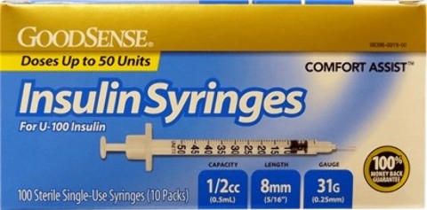 GoodSense Insulin Syringe 1 / 2Cc 5 / 16" 31G 100 CT(30x$14.27)