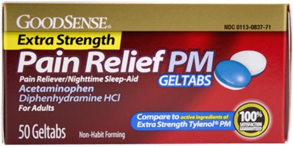 GoodSense Extra Strength Pain Relief Pm Geltabs 50 CT(24x$4.04)