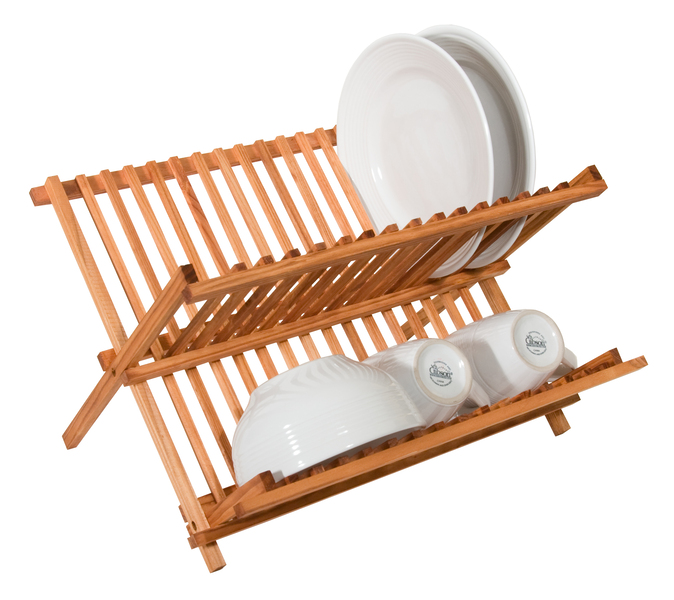 New Pine Wood Fold Up Dish Rack Drainer Compact Sturdy Space Saving Storage