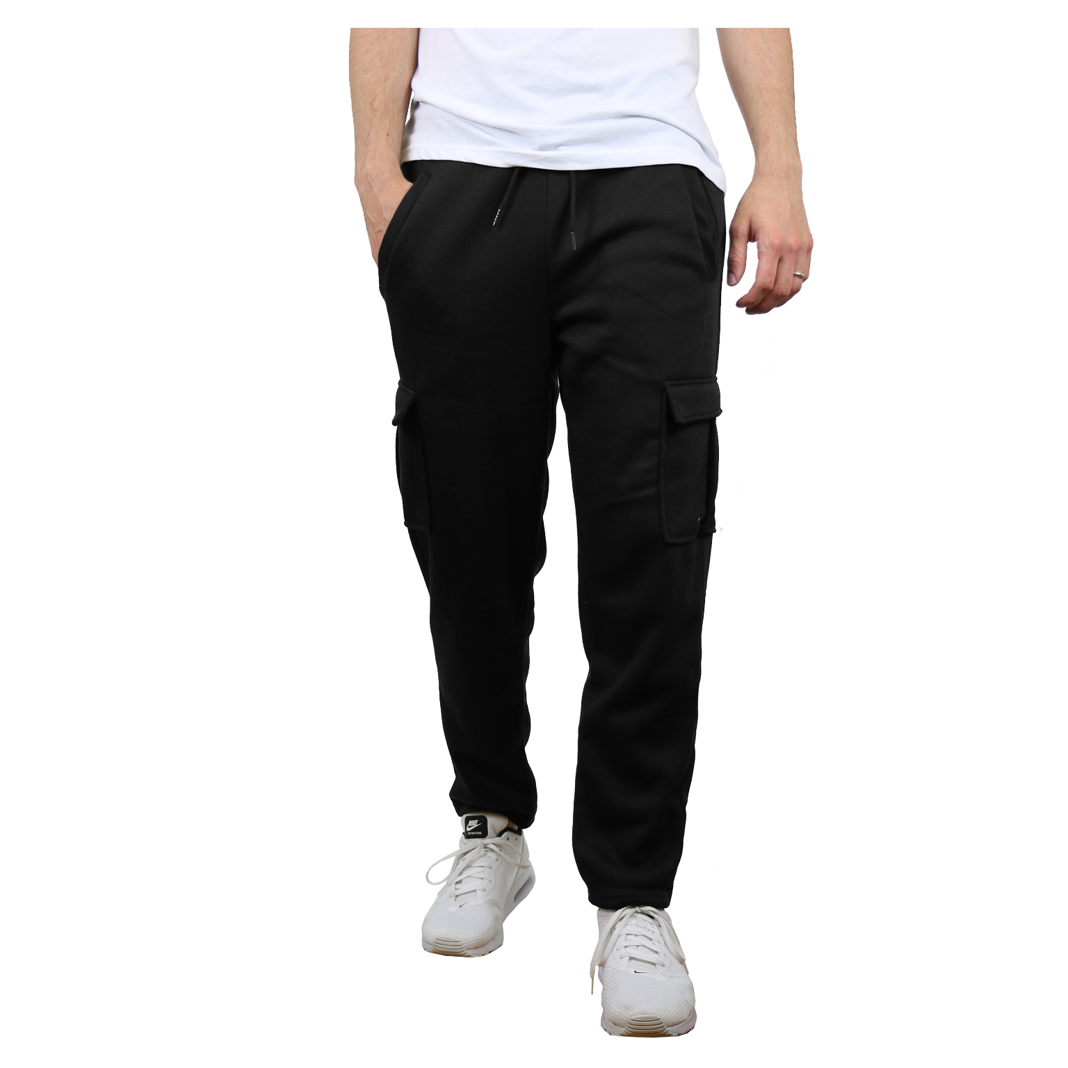 Wholesale Men's Cargo Sweatpants - Fleece, S-XL, Black - DollarDays