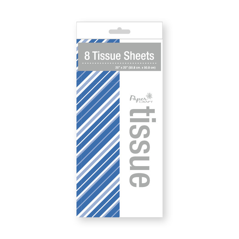 8 Sheet Printed Gift Tissue - Blue Stripe and White(36x$0.82)