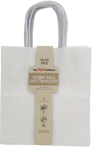 Wholesale Stubby Gift Bags 8"X8-3 / 8" 5 / Pkg-White(6x$4.05)