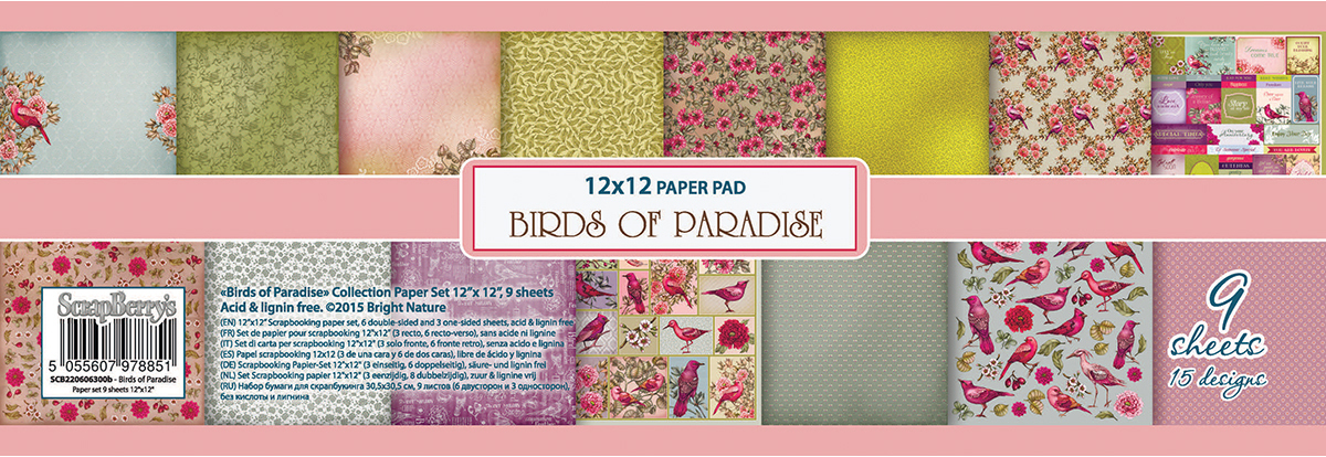 ScrapBerry's Birds of Paradise Paper Pack 12"X12" 9 / Pkg-6 D(2x$8.04)