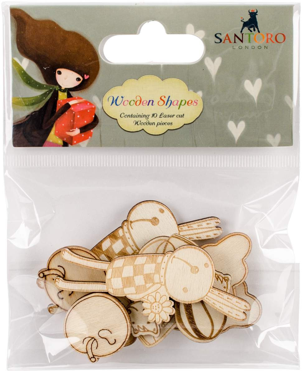 Santoro Kori Kumi Laser Cut Wood Shapes 10 / Pkg-Characters, (6x$4.07)