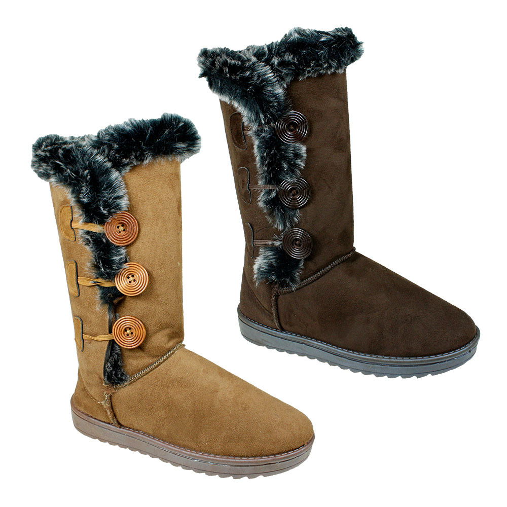 Wholesale Women's Winter Boots with Buttons- Brown Tan | DollarDays