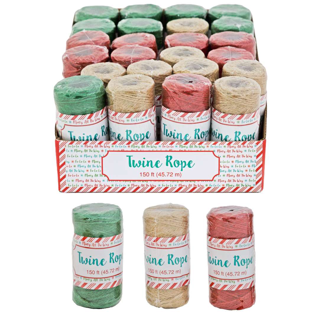 Bulk Twine Rope Spools, Green/Red/Natural, 150'