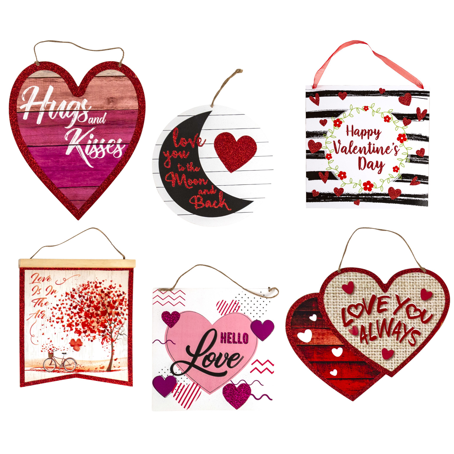 Wholesale Valentine Glitter Wall Plaque - Assorted Styles