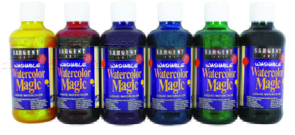 Set of 6 - 8Oz Washable Glitter Watercolor Magic
