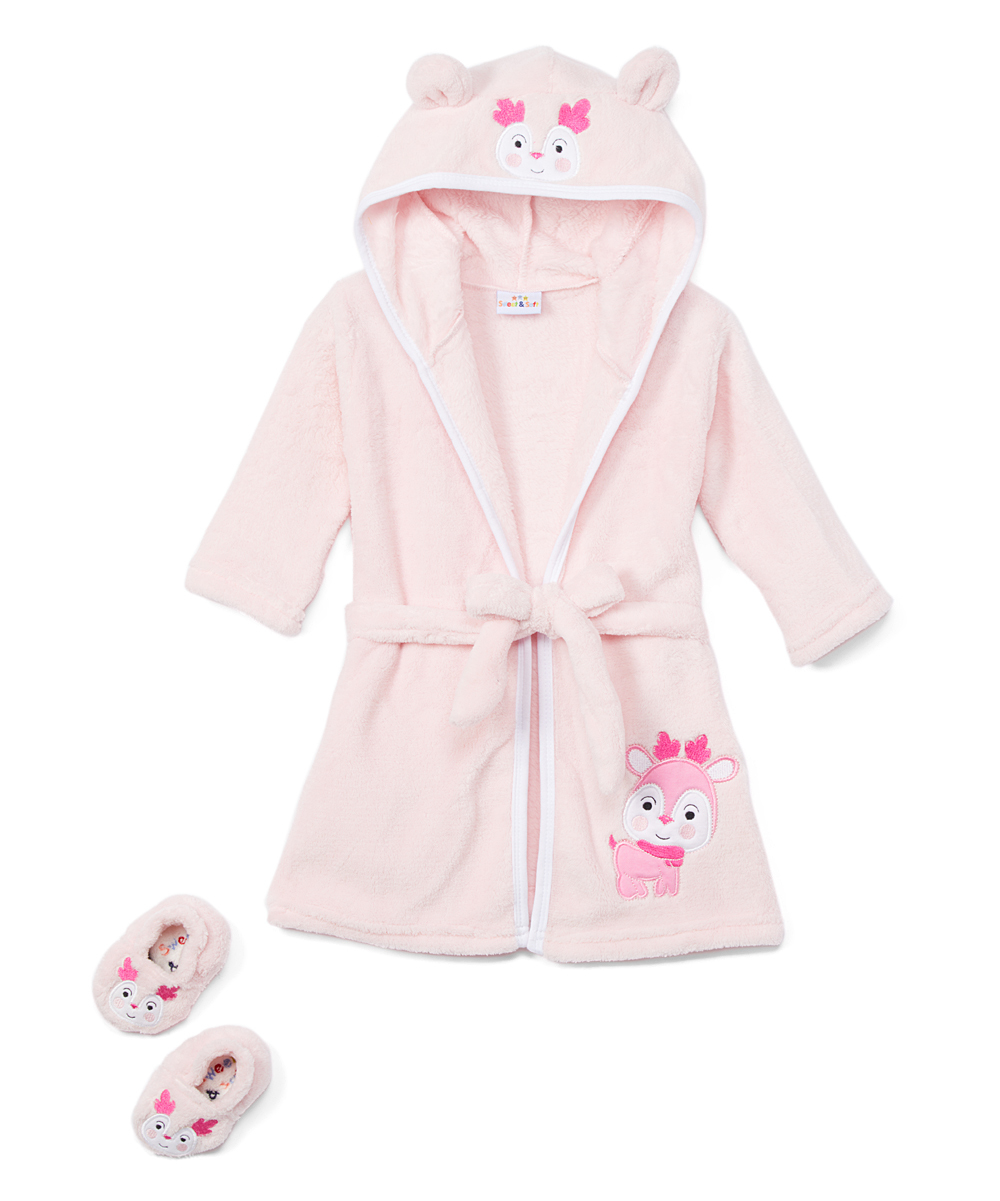 Wholesale Baby Girl Coral Fleece Plush Robe with Slippers - Pink Deer ...