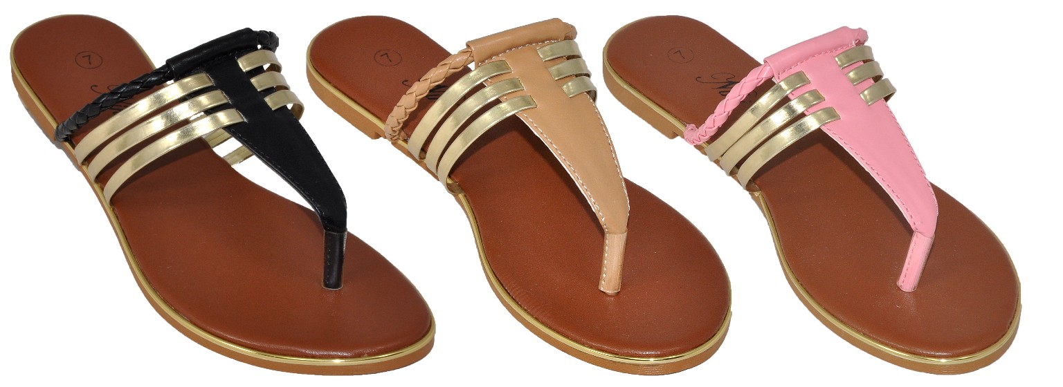 Wholesale Ladies Slip On Sandals With Gold Trim | DollarDays