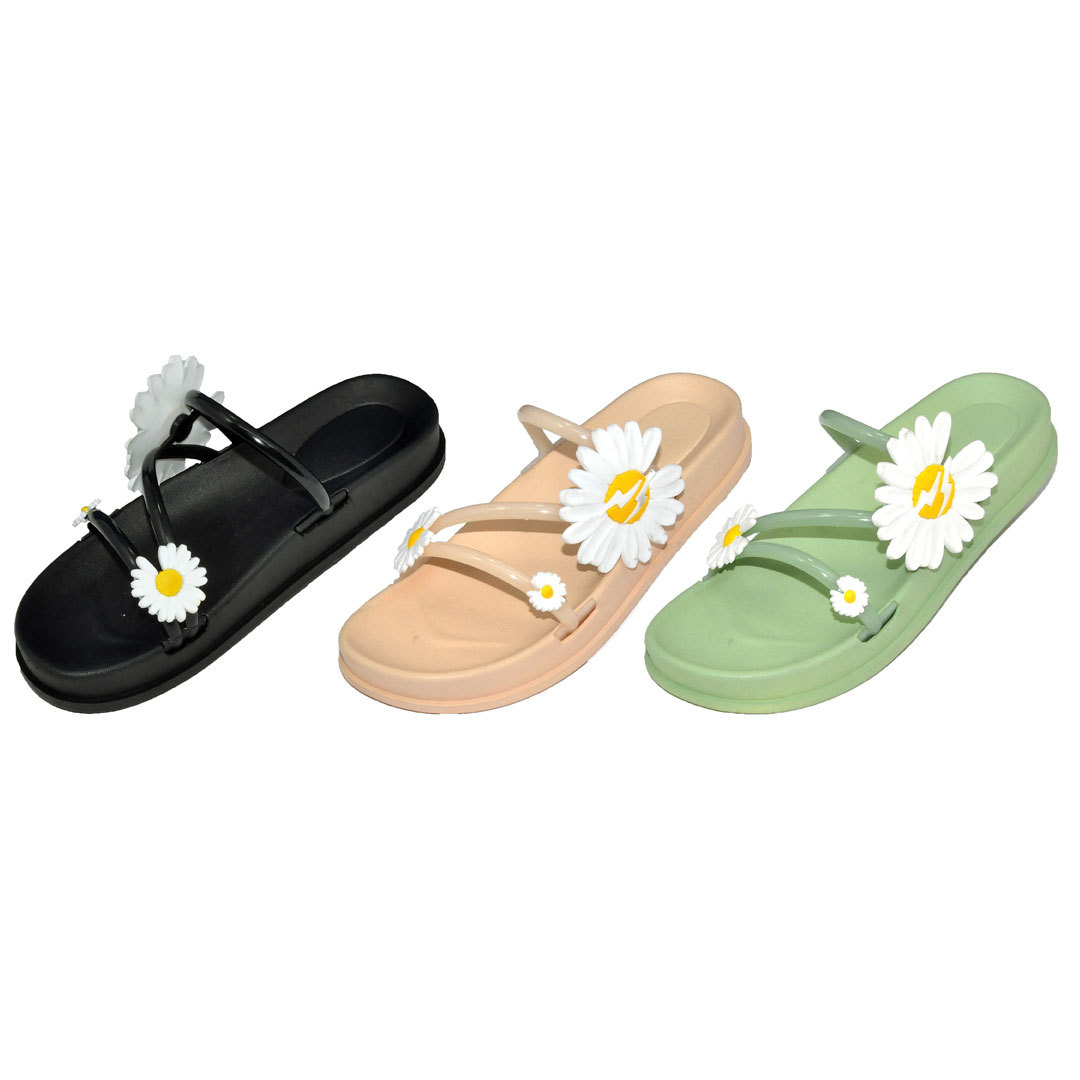 Wholesale Women's Sandals - Daisies, 3 Assorted Colors, S-XL
