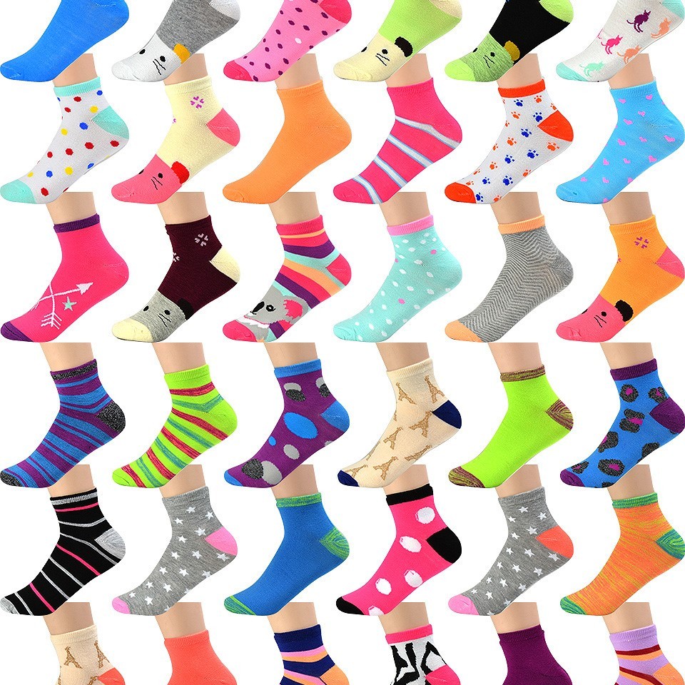 Bulk Kids' Ankle Socks, Sizes 2-8 in Patterns, 3 Packs