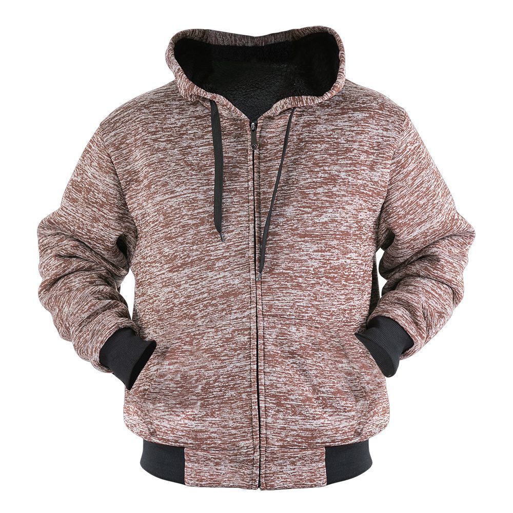 Men's Hooded Full Zip Sweatshirts - S-2X, Marled Brown, Fleece Lined