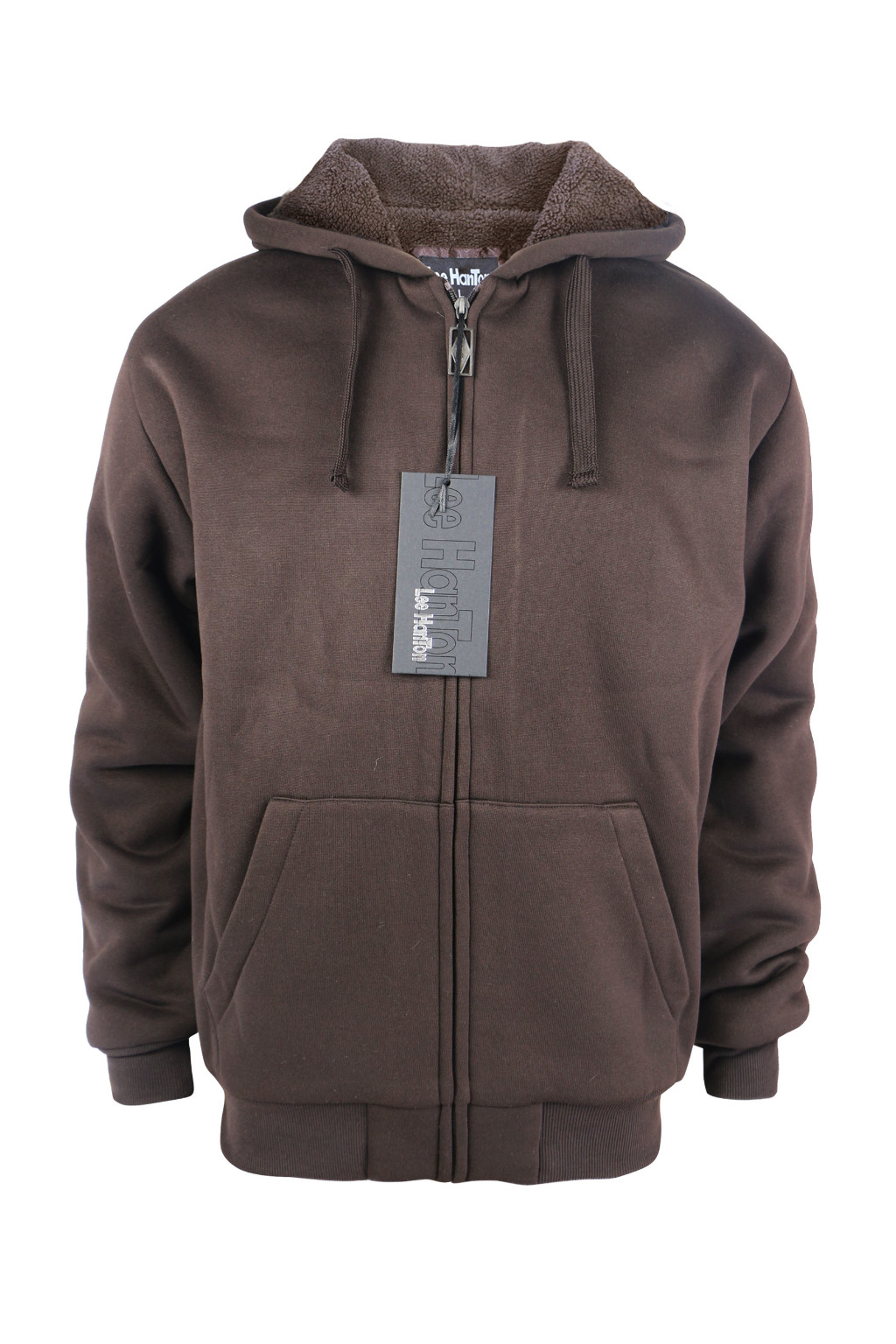 Wholesale Men's Sherpa-Lined Full Zip Hoodie Jacket - Brown