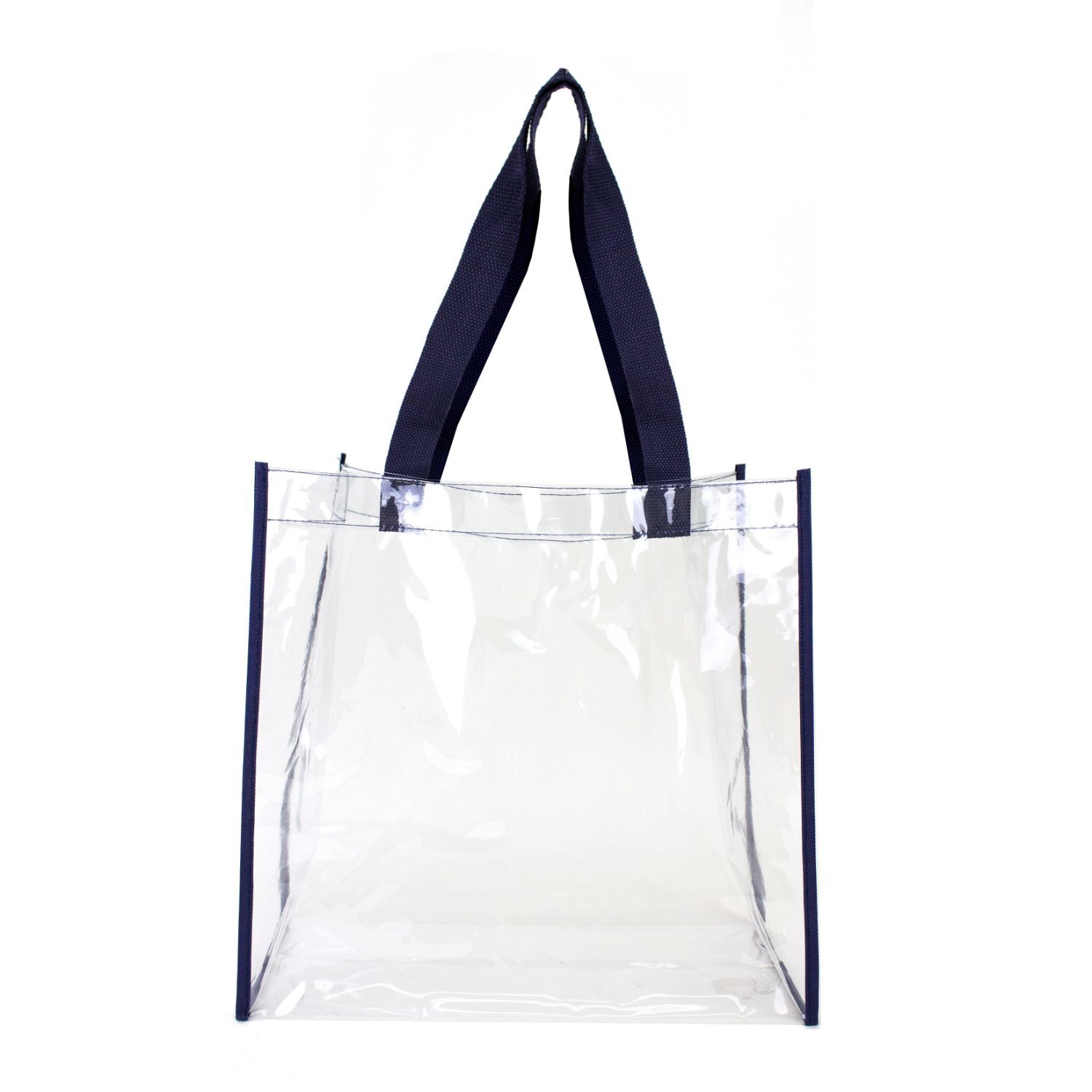 Wholesale Clear Stadium Open Totes - Navy Trim | DollarDays