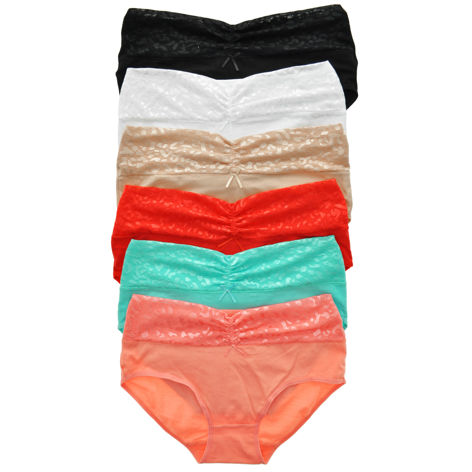 Angelina Cotton Mid-Rise Briefs With Ruched Leopard Lace 6-(48x$10.20)