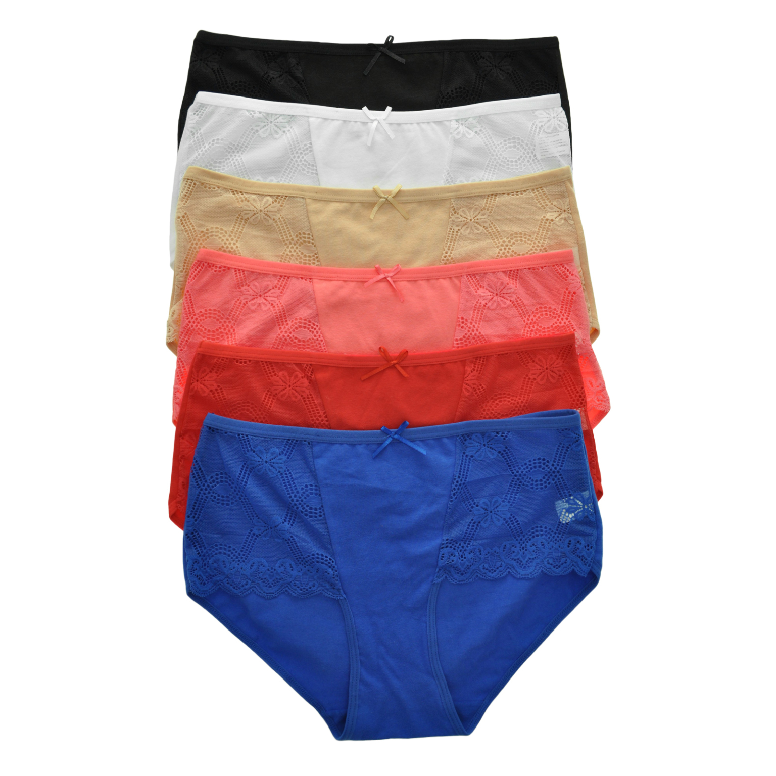 Angelina Cotton Mid-Rise Briefs With Scallop Lace 6-Pack(48x$10.26)