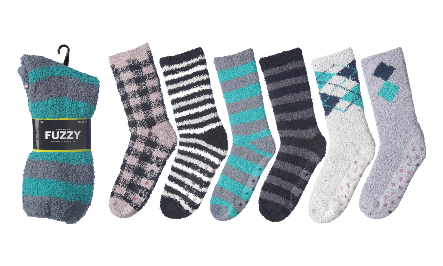 Wholesale Men's Fuzzy Skid Proof Socks - Assorted Colors